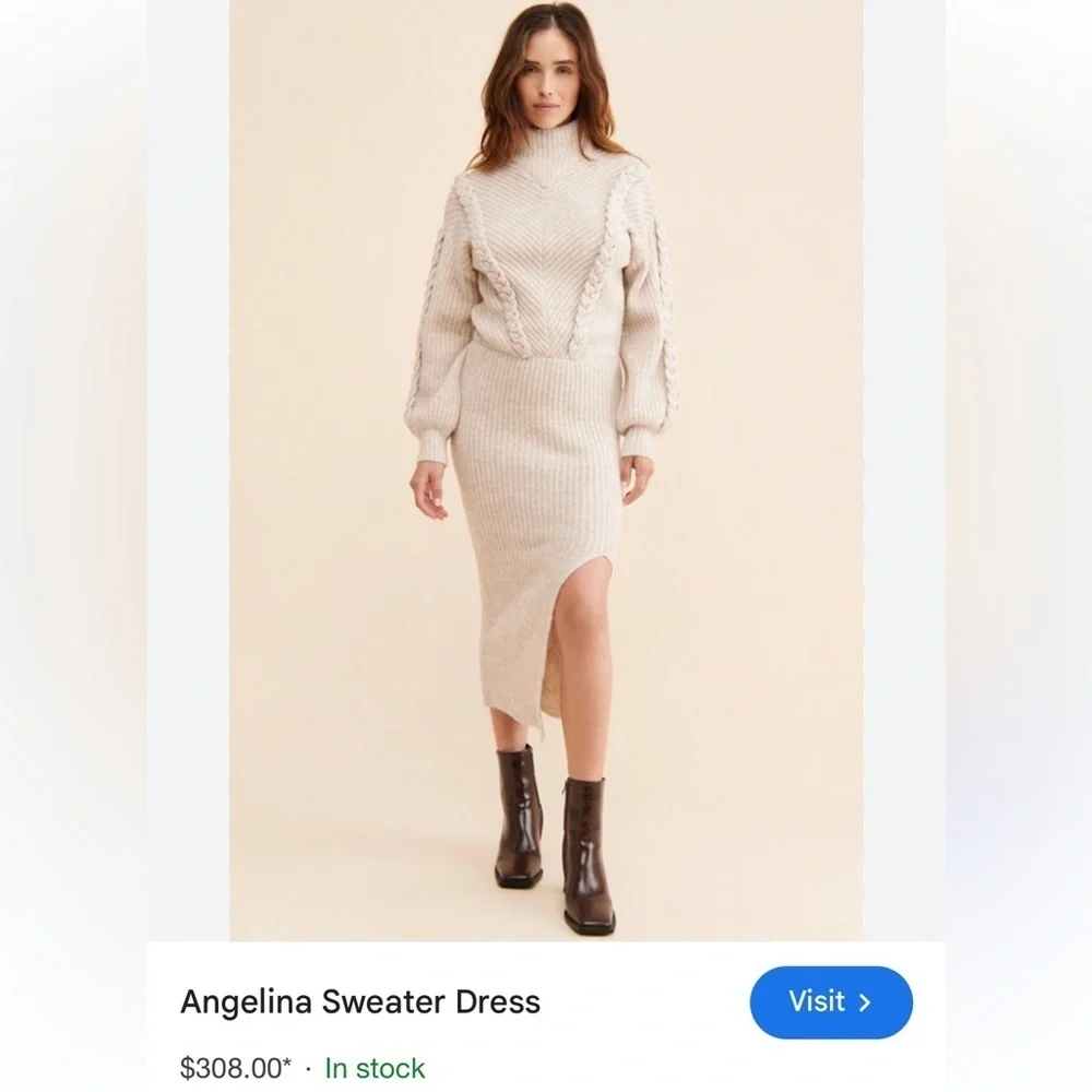Saylor Cream Cable Knit Angelina Sweater Dress - Picture 3 of 15